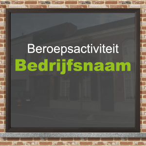 raamsticker met bedrijfsnaam en beroepsactiviteit